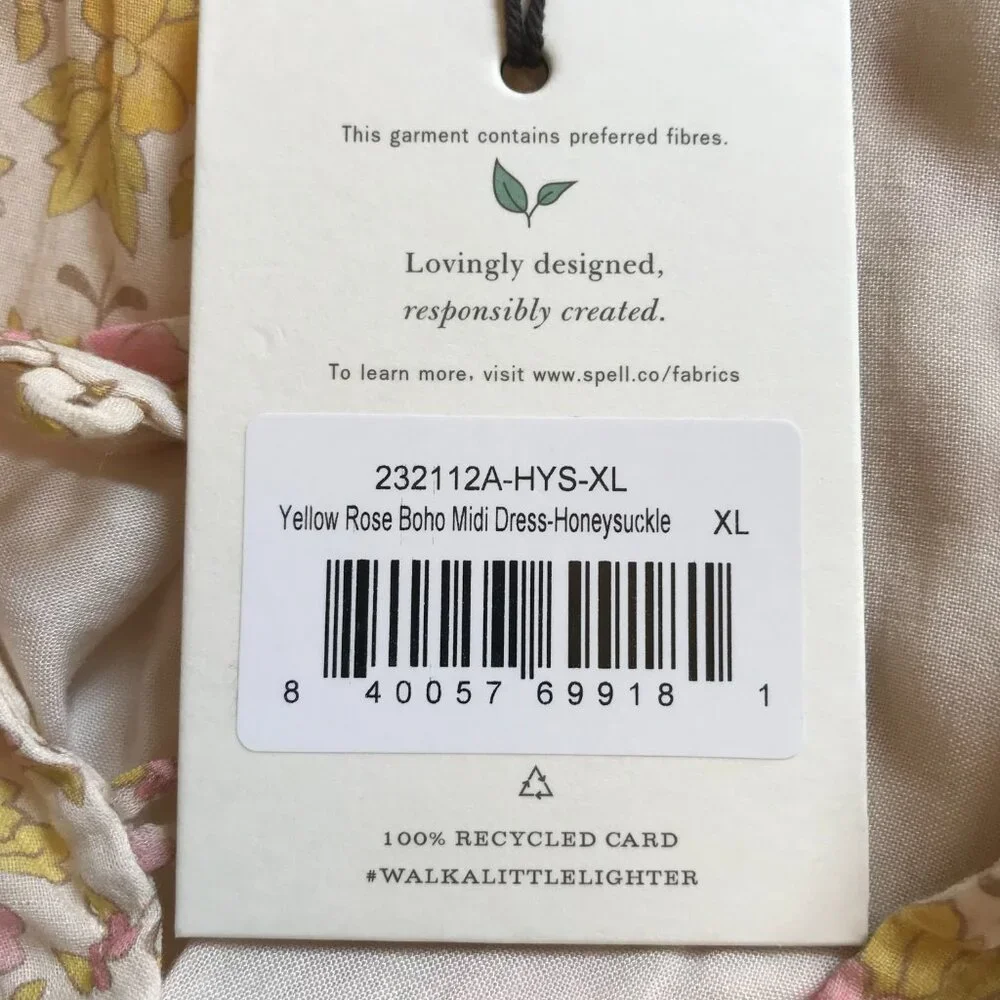 NWT Spell Yellow Rose Midi Dress Womens XL Floral Organic Cotton Long Sleeve NEW - Picture 5 of 14